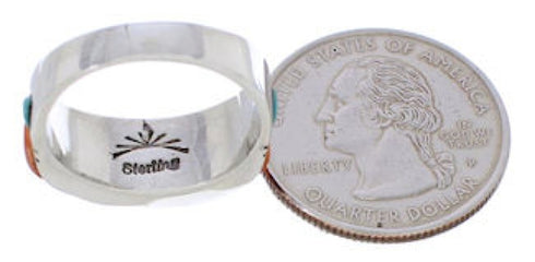 Silver Multicolor Inlay Southwestern Ring Size 7-3/4 CX50771