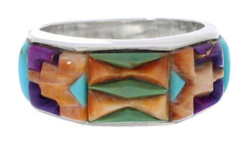 Silver Southwestern Multicolor Inlay Ring Size 6-1/2 CX50773