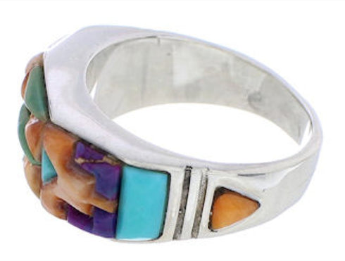 Silver Southwestern Multicolor Inlay Ring Size 6-1/2 CX50773