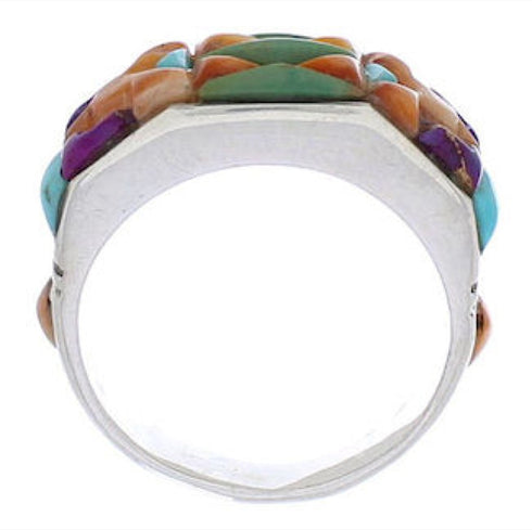 Silver Southwestern Multicolor Inlay Ring Size 6-1/2 CX50773