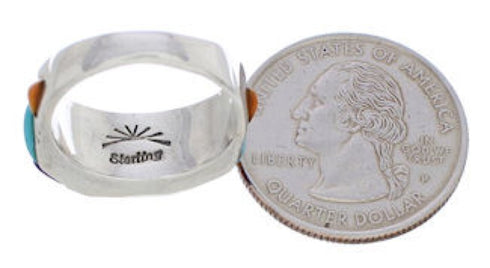 Silver Southwestern Multicolor Inlay Ring Size 6-1/2 CX50773