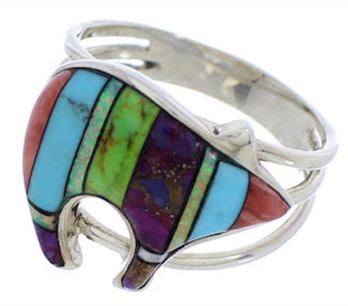 Sterling Silver Turquoise Multicolor Bear Ring Size 6-1/2 RS36927