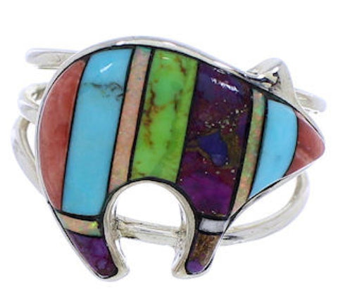 Sterling Silver Turquoise Multicolor Bear Ring Size 6-1/2 RS36927