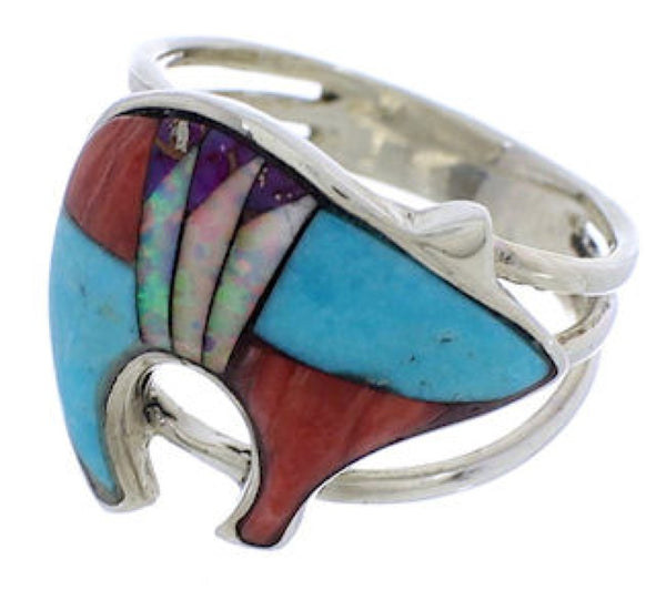 Southwest Bear Sterling Silver Multicolor Ring Size 6-3/4 CX52511