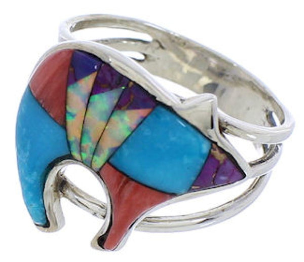 Southwest Multicolor Bear Sterling Silver Ring Size 6-3/4 CX52517