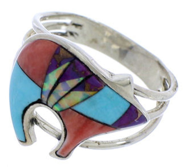 Sterling Silver Multicolor Bear Southwest Ring Size 7-1/2 CX52525