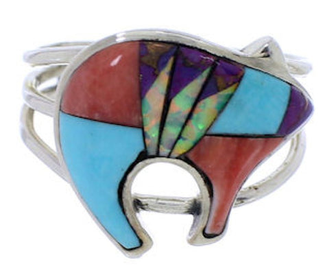 Sterling Silver Multicolor Bear Southwest Ring Size 7-1/2 CX52525