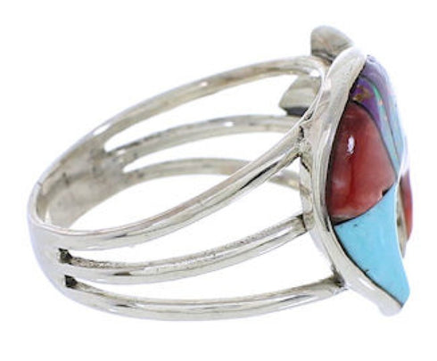 Turquoise Multicolor Jewelry Silver Bear Ring Size 7-3/4 RS36887