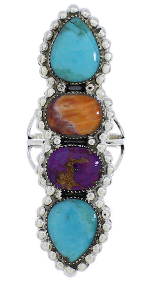 Southwest Multicolor Genuine Sterling Silver Ring Size 6-3/4 CX52565
