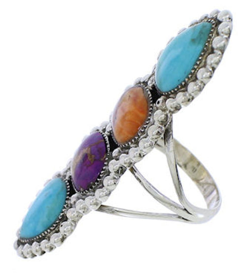Southwest Multicolor Genuine Sterling Silver Ring Size 6-3/4 CX52565
