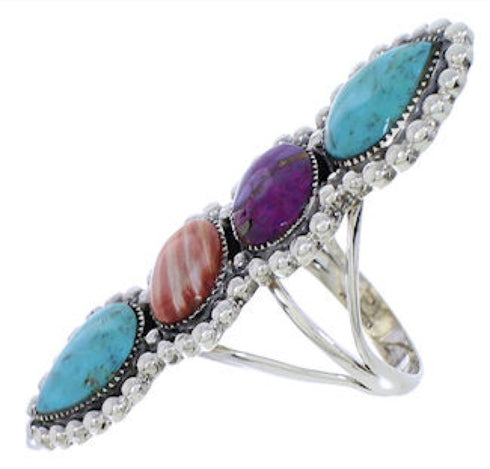 Multicolor And Turquoise Sterling Silver Ring Size 5-3/4 AS35767