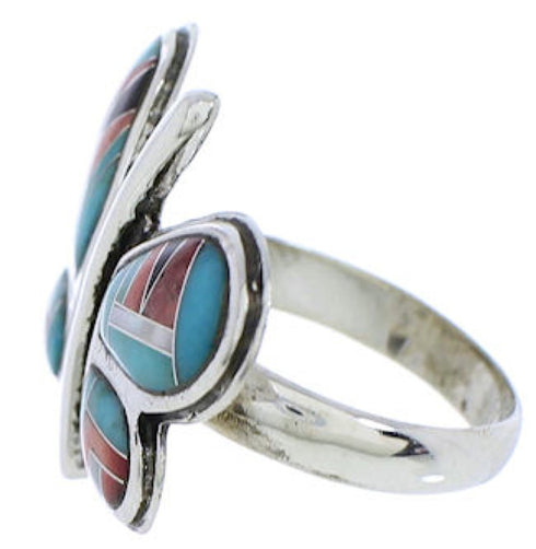 Multicolor Inlay Southwest Silver Butterfly Ring Size 7-1/2 CX52574