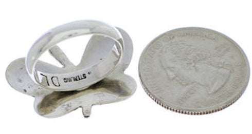 Multicolor Inlay Southwest Silver Butterfly Ring Size 7-1/2 CX52574