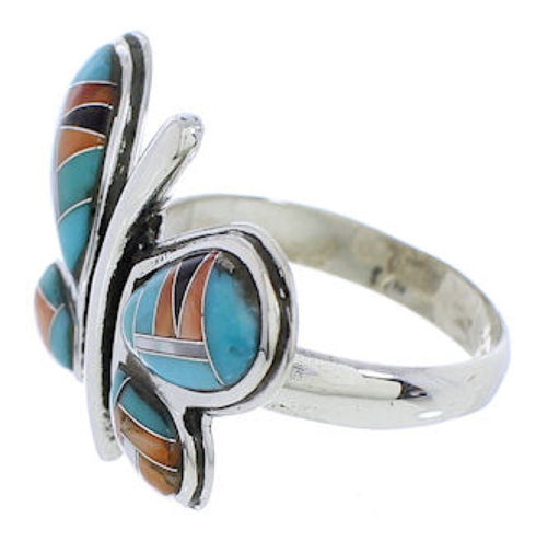 Silver Butterfly Southwest Multicolor Inlay Ring Size 9-1/2 CX52585