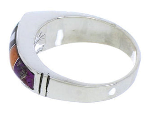 Multicolor Inlay Sterling Silver Southwest Ring Size 7-3/4 CX52650