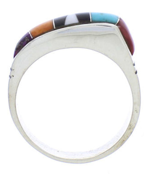 Multicolor Inlay Sterling Silver Southwest Ring Size 7-3/4 CX52650