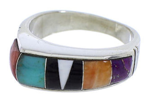 Sterling Silver Southwest Multicolor Inlay Ring Size 5-3/4 CX52652