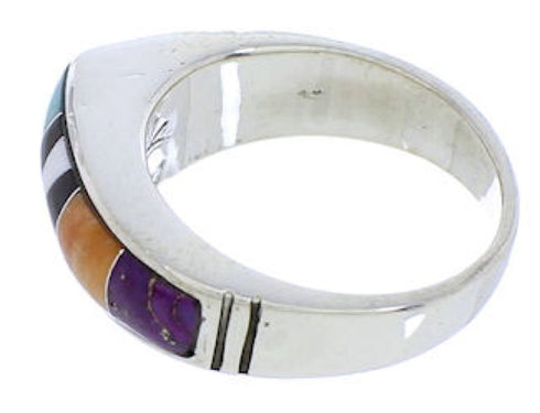Sterling Silver Southwest Multicolor Inlay Ring Size 5-3/4 CX52652