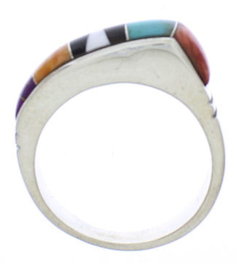 Sterling Silver Southwest Multicolor Inlay Ring Size 5-3/4 CX52652