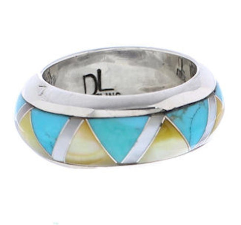Genuine Sterling Silver Multicolor Inlay Ring Size 5-1/2 RS38423