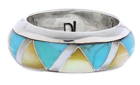 Genuine Sterling Silver Multicolor Inlay Ring Size 5-1/2 RS38423