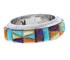 Genuine Sterling Silver And Multicolor Inlay Ring Size 4-1/2 RS38364
