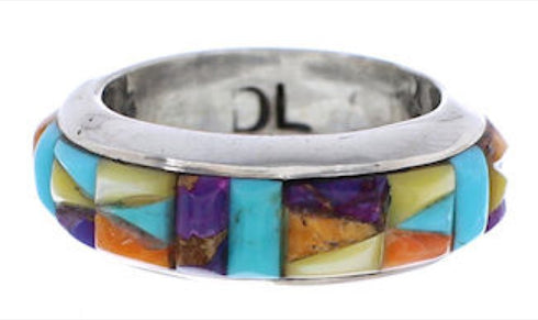 Sterling Silver Multicolor Inlay Ring Size 5-1/2 TX41866