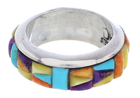 Turquoise Multicolor Inlay Sterling Silver Ring Size 6-3/4 RS38373