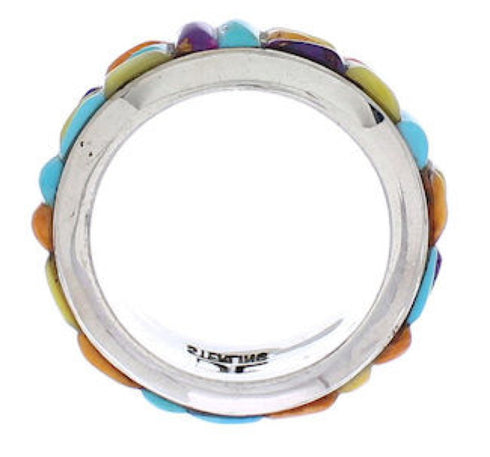 Genuine Sterling Silver And Multicolor Inlay Ring Size 4-1/2 RS38364