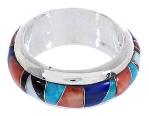 Southwest Sterling Silver Multicolor Inlay Ring Size 4-1/2 TX41872