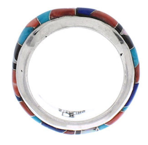 Southwest Sterling Silver Multicolor Inlay Ring Size 5-1/2 TX41874