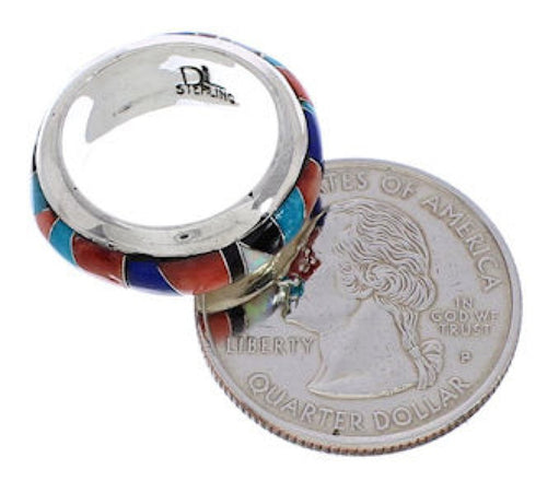 Southwest Sterling Silver Multicolor Inlay Ring Size 4-1/2 TX41872