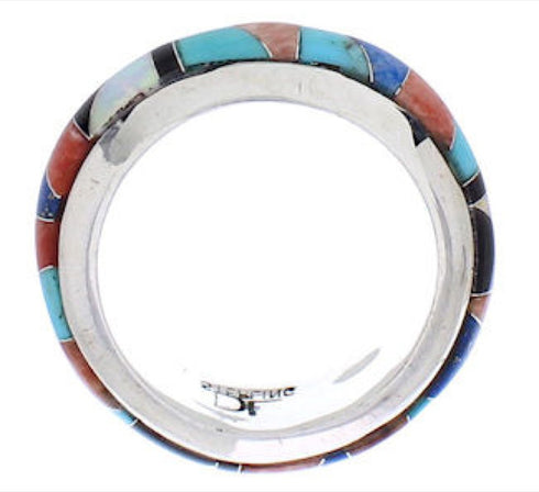 Silver Multicolor Inlay Southwestern Ring Size 7-1/2 TX41909