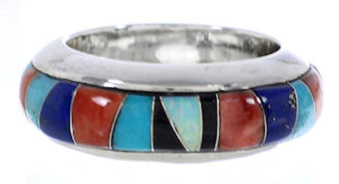 Turquoise Multicolor Sterling Silver Ring Band Size 6-1/2 HS35698