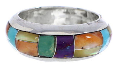 Genuine Sterling Silver Multicolor Turquoise Ring Size 7-3/4 RS38396