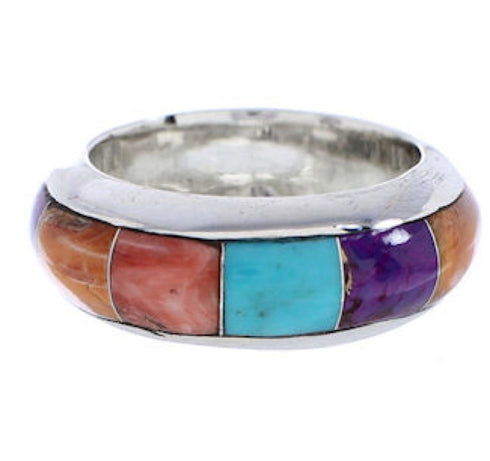 Turquoise Multicolor Sterling Silver Ring Band Size 4-1/2 AS44556