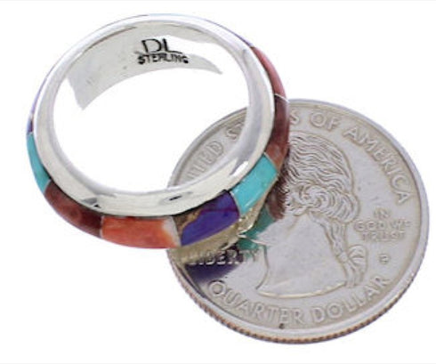 Turquoise Multicolor Jewelry Silver Ring Band Size 5-3/4 HS35668