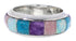 Turquoise Multicolor Inlay Silver Ring Band Size 8-1/2 HS35722