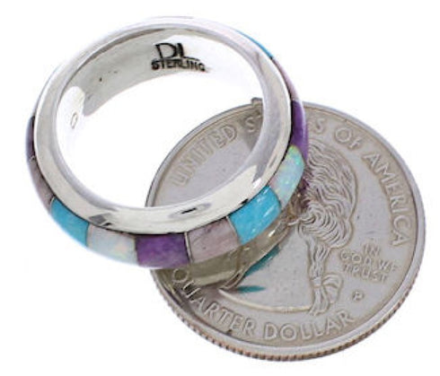 Southwestern Multicolor Inlay Silver Jewelry Ring Size 8-1/4 TX41946