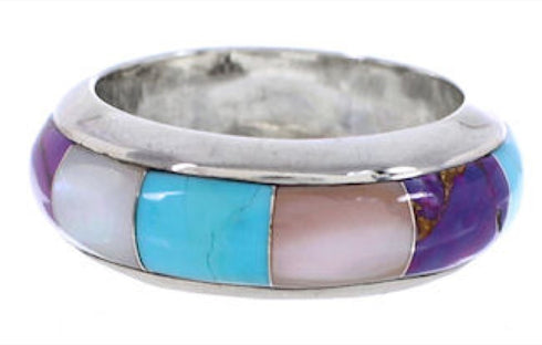 Southwestern Multicolor And Sterling Silver Ring Size 4-1/2 TX41957