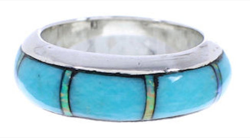 Sterling Jewelry Turquoise Opal Inlay Ring Band Size 4-1/4 HS35636