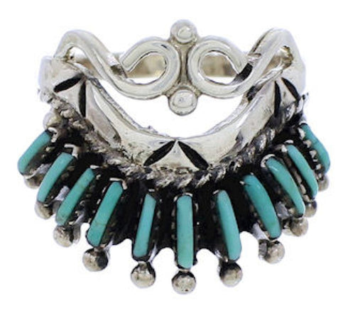 Southwest Turquoise Needlepoint Ring Size 6-1/2 EX43559