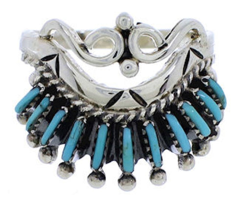 Turquoise Needlepoint Silver Ring Size 6-1/4 EX43587
