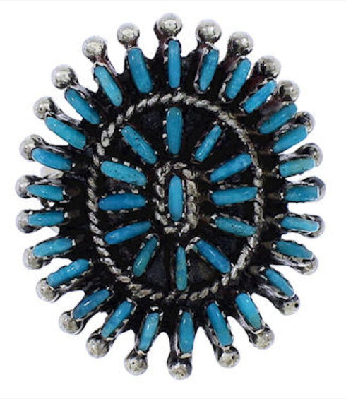 Turquoise Needlepoint Southwest Ring Size 5-3/4 EX43615