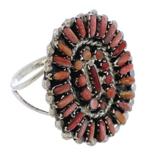 Southwest Red Oyster Shell Needlepoint Ring Size 4-3/4 EX43716