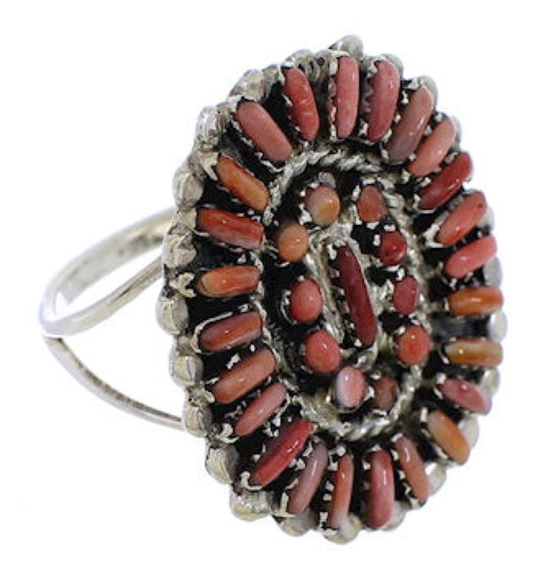 Southwest Red Oyster Shell Needlepoint Ring Size 4-3/4 EX43716