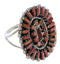 Southwest Red Oyster Shell Needlepoint Ring Size 4-3/4 EX43716
