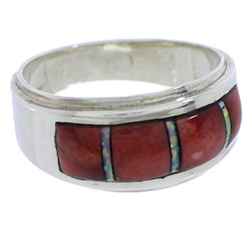 Red Oyster Shell And Opal Inlay Ring Size 6-3/4 EX43742