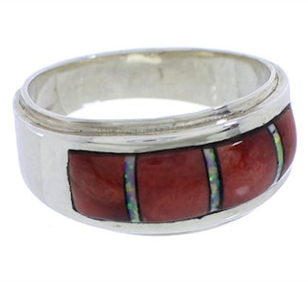 Red Oyster Shell And Opal Inlay Ring Size 6-3/4 EX43742
