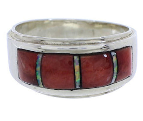Sterling Silver Red Oyster Shell and Opal Ring Size 6-3/4 DS38229